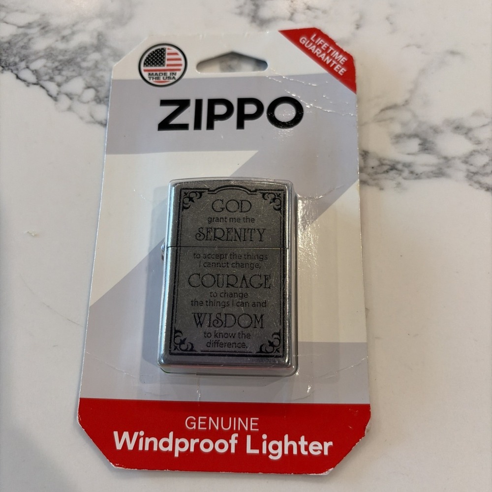 Zippo Windproof Lighter Serenity Prayer Engraved Satin Chrome